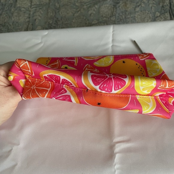 Clinique Pink Fruit Slices Make Up Case Summer Canvas Zip Pouch Bag Fruit - Picture 2 of 8